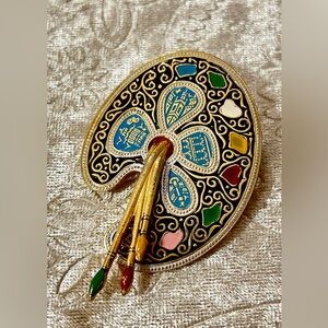 Vintage Spanish Damascene artist paint palette brooch.